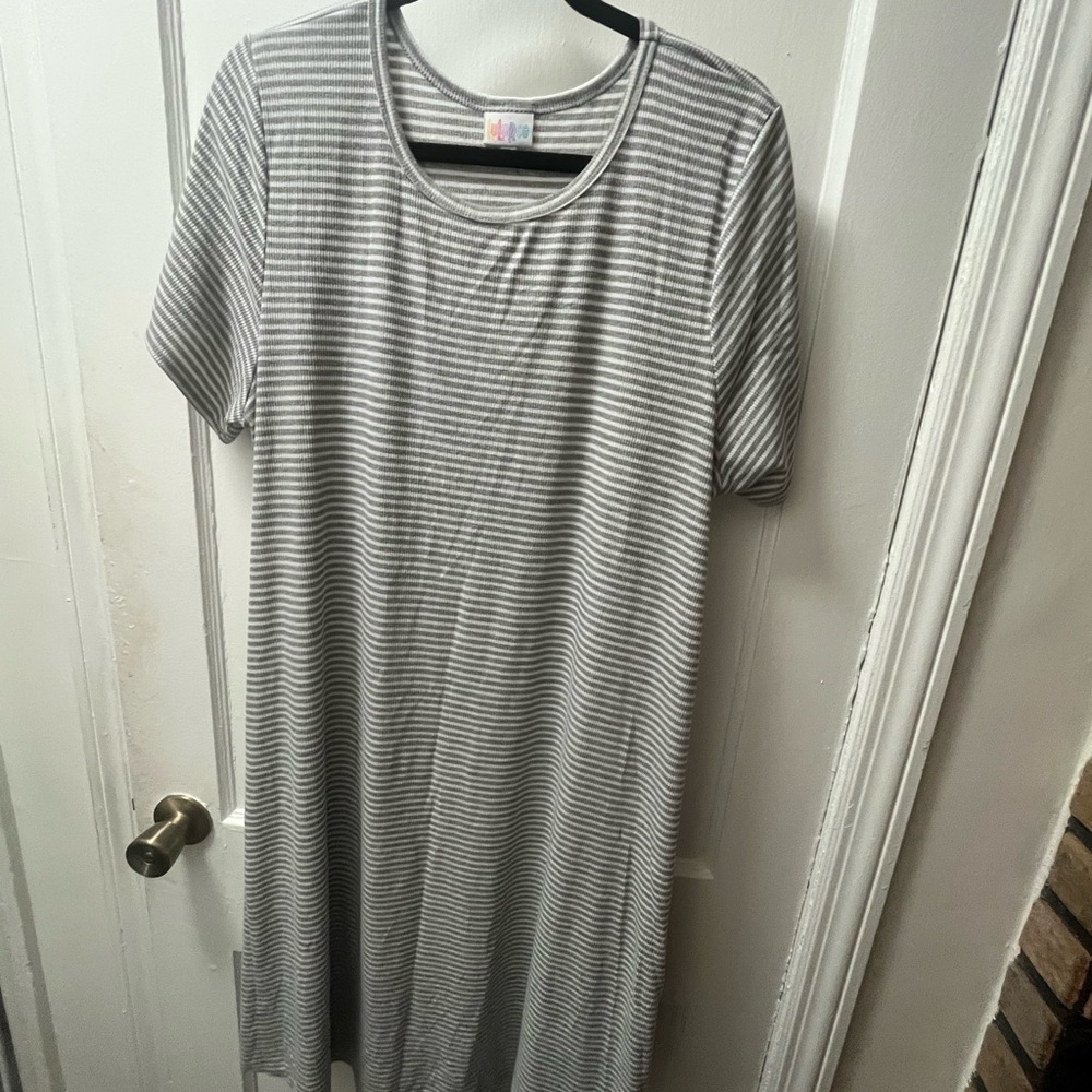 LuLaRoe Gray and White Striped Carly dress